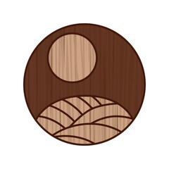 木彫り風円形シンプル花札　葉月　芒　月　8月　芒に月