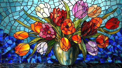 flower themed background on glass or mirror media 4 AI Generative