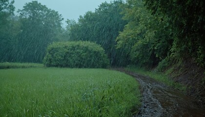 Naklejka premium Rainy landscape