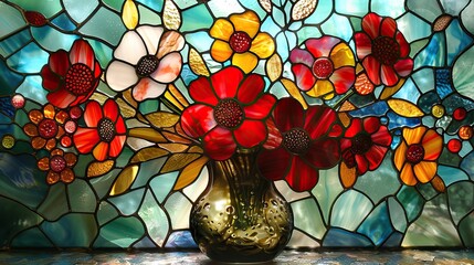 flower themed background on glass or mirror media 1 AI Generative