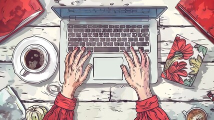 vector illustration at work using a laptop view from above 4 AI Generative