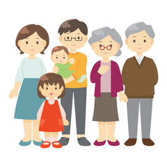 三世代の家族のイラスト