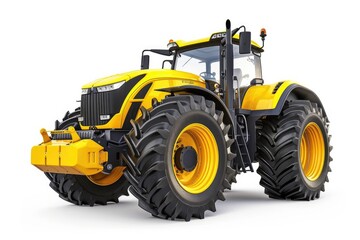 Obraz premium Powerful Yellow Tractor on a White Background