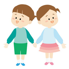 手を繋ぐ小さい子供のイラスト