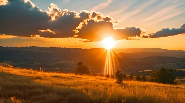 the sun is setting over a mountain range