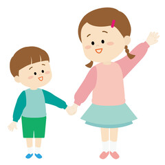 弟に横断の見本を見せる姉のイラスト