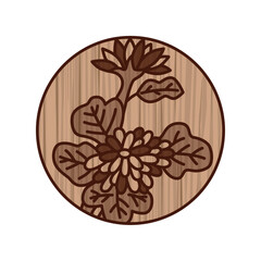 木彫り風円形シンプル花札　長月　菊　9月　菊のカス