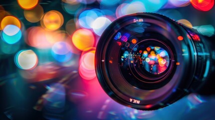 A camera lens with a red and blue focus. Generate AI image