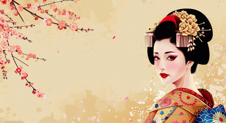 Glamorous Japanese Geisha Illustration