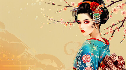 Glamorous Japanese Geisha Illustration