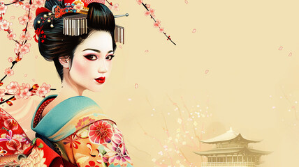 Glamorous Japanese Geisha Illustration