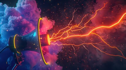A digital megaphone emitting electricity and smoke