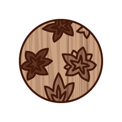 木彫り風円形ミニ花札　神無月　紅葉　10月　紅葉のカス