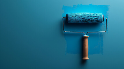 Obraz premium a paint roller and can with a blue wall background