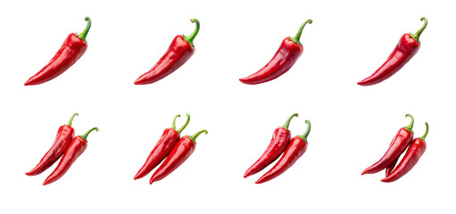 The vibrant and flavorful hot chili pepper collection, a delicious spice, is beautifully displayed on a transparent background.