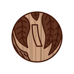 木彫り風円形ミニ花札　霜月　栃　11月　赤短　短冊　栃に短冊