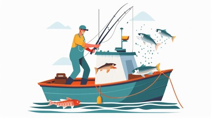 Obraz premium Colorful fishing boat on the ocean