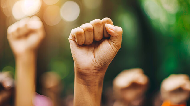 mano en pu&ntilde;o levantado se&ntilde;al de protesta de union o rebelion marcha por la paz por cuestiones sociales