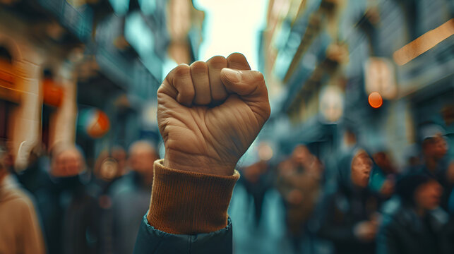 personas activistas en favor de la paz y los derechos humanos pu&ntilde;o levantado en se&ntilde;al de protesta union y huelga