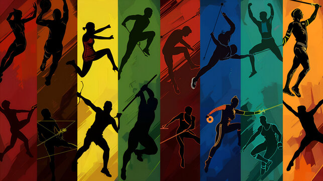 diferentes deportes practicando para el campeonato en las olimpiadas collage de deportistas juegos olimpicos vida saludable y fitnes