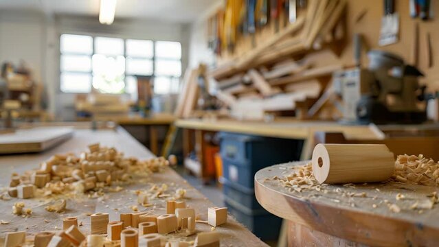Indistinct objects taking form in a woodworking class