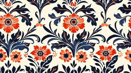 Seamless vintage floral pattern with bold, contrasting colors