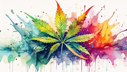 Colorful Cannabis Leaf Art with Paint Splashes