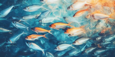 fish background in the water a colorful array of fish swim in a tank, with a lone fish swimming in the foreground