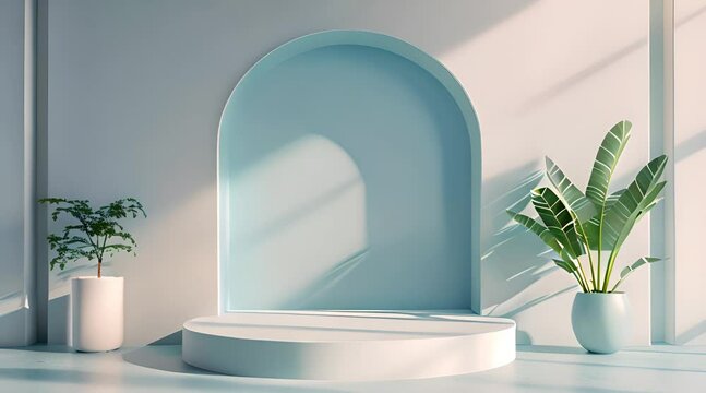 3d render, Minimal blue color empty podium platform background for mock up, pedestal for product or cosmetic showing scene, blue pastel and cold colorful tone, abstract geometric