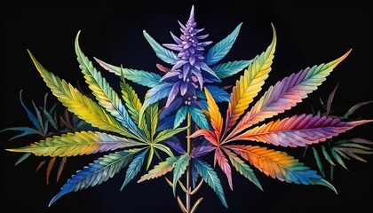 Colorful Cannabis Leaves and Bud Artwork