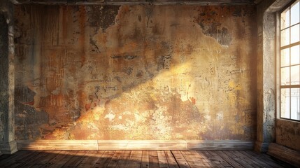 Living room with an ancient grunge wall illuminated by daylight