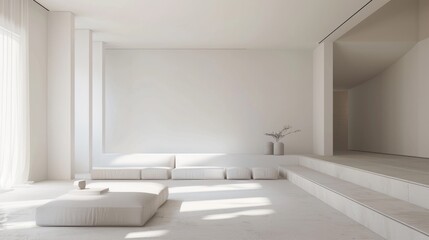 Fototapeta premium Abstract architectural composition with smooth white surfaces and ample empty space, highlighting modern design.