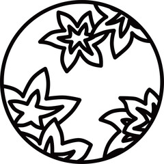 線画円形ミニ花札　神無月　紅葉　10月　紅葉のカス