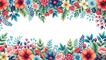 The image features a white background with a floral design at the bottom.  Half top part is empty for text, over and bottom part with floral design