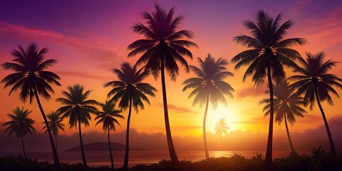 Silhouette of Palm Trees at Sunrise/Sunset