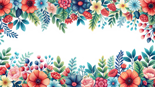 The image features a white background with a floral design at the bottom.  Half top part is empty for text, over and bottom part with floral design