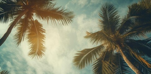 palm tree background with blue sky and clouds