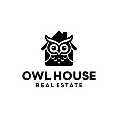 House and Owl Logo Design Template Isolated on White Background.