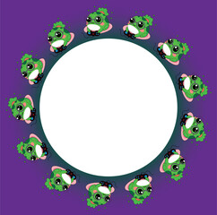 Fototapeta premium gamer frog, illustration of a cute little frog playing video games, circle for backgrounds