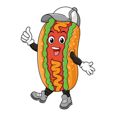 Cartoon funny hot dog giving thumb up