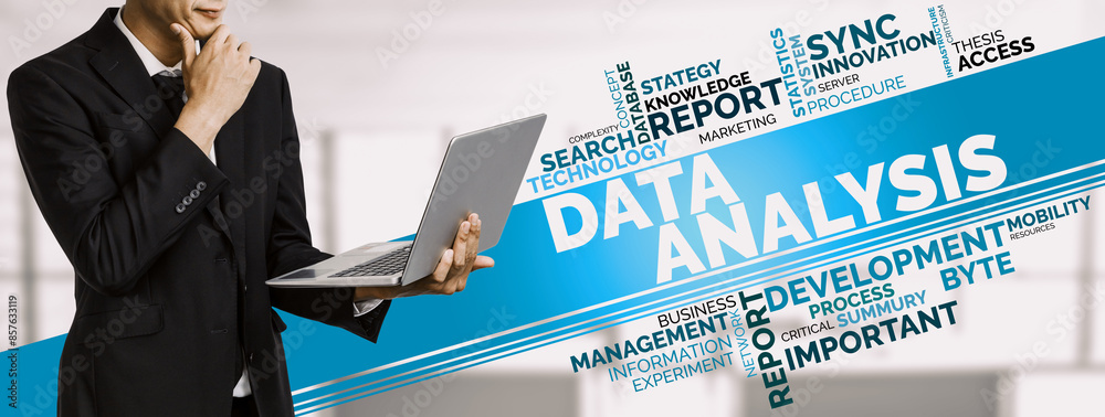 Poster data analysis for business and finance concept. interface showing future computer technology of prof