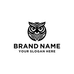 Wise Owl Logo Design. Wise Owl Vector Illustration on Black and White Background. Icon Emblem for Company Branding. Tattoo Art Style. Symbol of Wisdom and Knowledge.