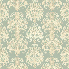 Seamless floral vintage wallpaper, ornate designs, muted pastel colors, intricate, timeless feel.