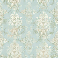 Vintage wallpaper pattern, ornate floral, seamless, muted pastel colors, elegant, subtle textures.