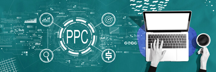PPC - Pay per click concept with person using a laptop computer
