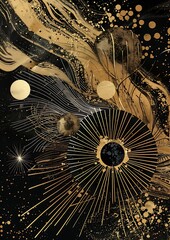 Elegant Black and Gold Art Decor Wedding Set Layout for a Modern and Opulent Wedding Celebration