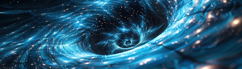 Fototapeta premium A mesmerizing abstract image featuring a swirling vortex of blue light and stars, creating a cosmic and futuristic atmosphere.