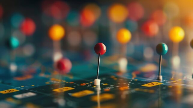 A colorful map with many pins on it. Generate AI image