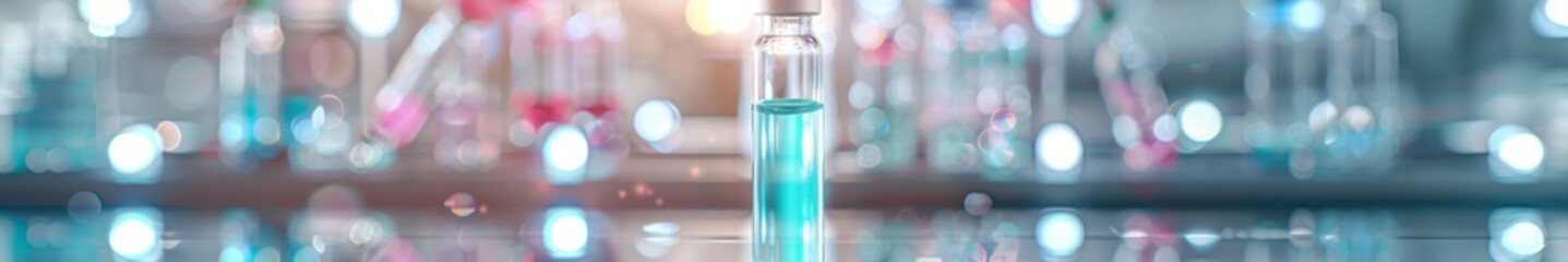 Breakthrough Discovery in Dark Laboratory: Glowing Blue Liquid in Test Tube Symbolizes Scientific Achievement