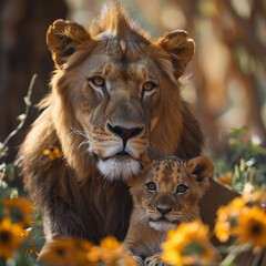 Obraz premium cute baby lion with mom